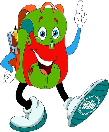 A mascota da ANPA Anexa, unha mochila verde e vermella que camiña sorrindo